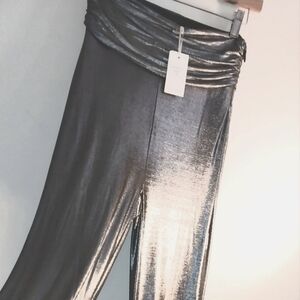 Silver Metallic Flare Pants, Holidays Shine! S